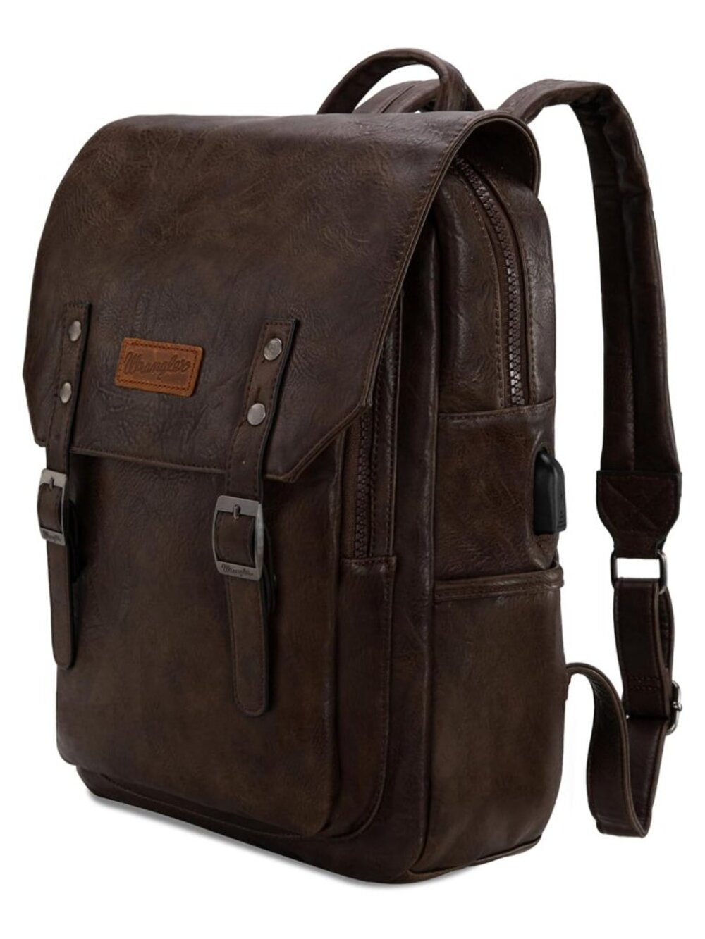 Vegan Leather Laptop Backpack USB Charging Port Travel Work College